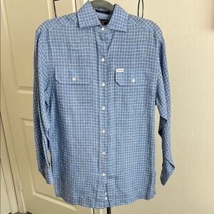 Faconnable 100% linen Blue Grid Pattern